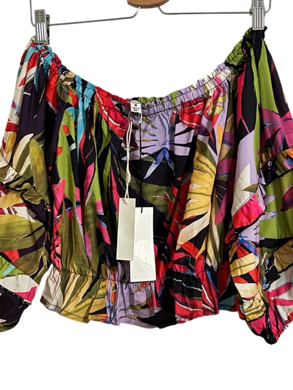 Rachel Zoe crop top Colorful vibrant Off-Shoulder Floral boho tropical summer
